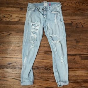 Straight leg destroyed mom jeans
